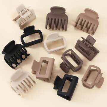 12 Pack Medium hair clips for Women,3 Assortment Size Small Matte Rubber Coating Rectangle Hair Claw Clips for Women Thin Fine Short hair,Strong Hold jaw clips