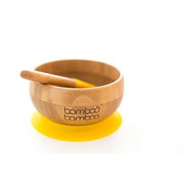 bamboo bamboo ® Suction Bowl for Baby – Bamboo Baby Bowl and Spoon Set with Removable Silicone Suction Cup for Kids | 11.8oz | Non-Toxic | Cool to The Touch | Ideal for Baby-Led Weaning (Yellow)