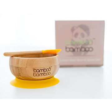 bamboo bamboo ® Suction Bowl for Baby – Bamboo Baby Bowl and Spoon Set with Removable Silicone Suction Cup for Kids | 11.8oz | Non-Toxic | Cool to The Touch | Ideal for Baby-Led Weaning (Yellow)