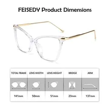 FEISEDY Oversized Cat Eye Glasses Frame Blue Light Blocking Eyewear for Women B2589