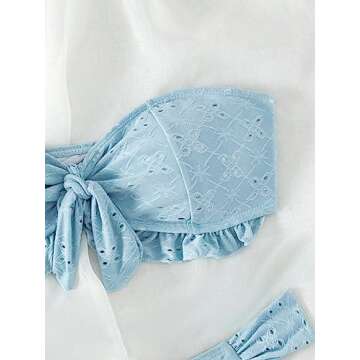 WDIRARA Women's Ruffle Knot Front Bandeau Bikini Set 2 Piece Strapless Swimsuit Dusty Blue XL