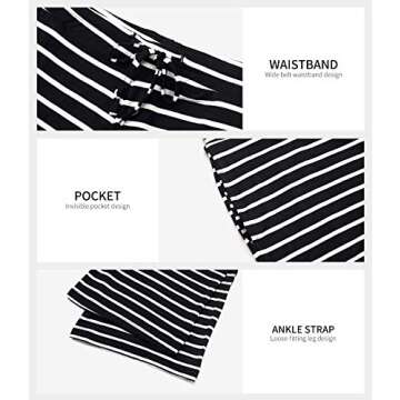 Air Curvey Womens Pajama Pants Wide Leg Casual Lounge Pants With Pocket Black Stripe M