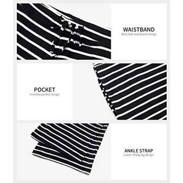 Air Curvey Womens Pajama Pants Wide Leg Casual Lounge Pants With Pocket Black Stripe M