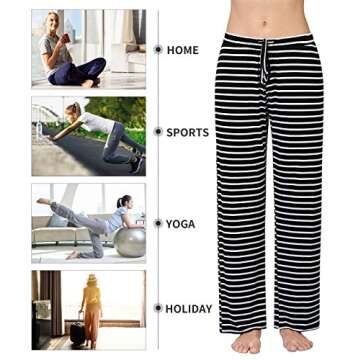 Air Curvey Womens Pajama Pants Wide Leg Casual Lounge Pants With Pocket Black Stripe M