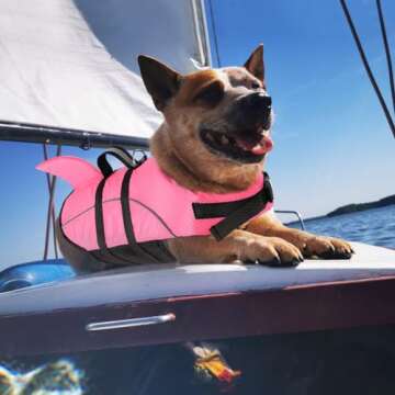 Queenmore Small Dog Life Jacket,Shark Dog Life Vest for Swimming,Puppy Light Life Preserver for Boating kayaking Canoeing,Pet Reflective Lifesaver with High Buoyancy,Rescue Handle,Leash Hook (Pink,XS)