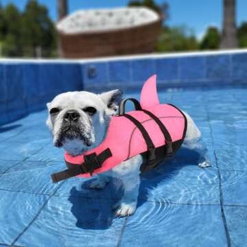 Queenmore Small Dog Life Jacket,Shark Dog Life Vest for Swimming,Puppy Light Life Preserver for Boating kayaking Canoeing,Pet Reflective Lifesaver with High Buoyancy,Rescue Handle,Leash Hook (Pink,XS)