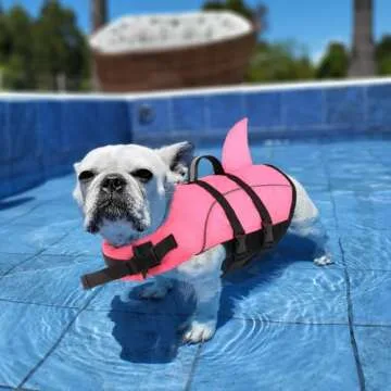 Queenmore Small Dog Life Jacket,Shark Dog Life Vest for Swimming,Puppy Light Life Preserver for Boating kayaking Canoeing,Pet Reflective Lifesaver with High Buoyancy,Rescue Handle,Leash Hook (Pink,XS)