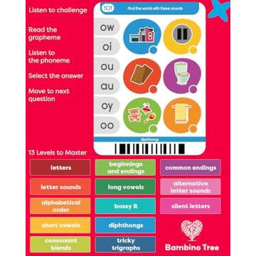 Phonics Learning Pad - Electronic Phonics Reading Game for Kids Ages 5-11 - Learn to Read in 720 Phonic and Letter Sound Questions - Vowels, Consonant Blends, Digraphs, Diphthongs