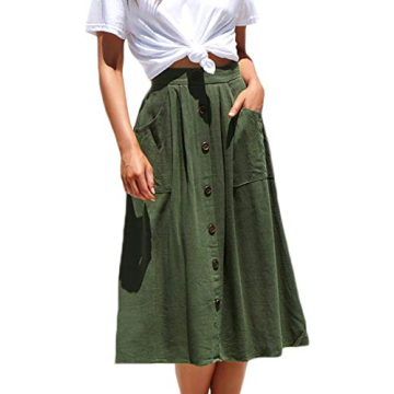 Meyeeka Women High Waist Flared Midi Skirt with Pockets