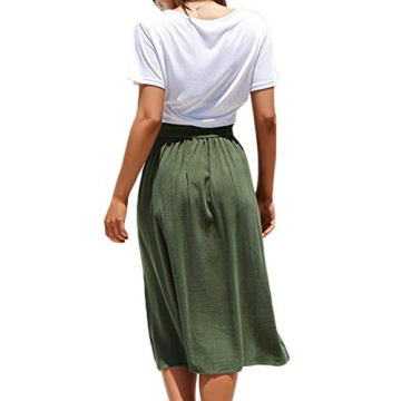 Meyeeka Women High Waist Flared Midi Skirt with Pockets