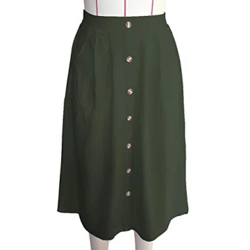 Meyeeka Women High Waist Flared Midi Skirt with Pockets