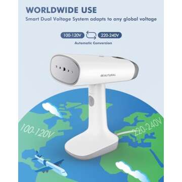 BEAUTURAL Travel Steamer for Clothes with Dual Voltage for Worldwide Use, Foldable Handheld Garment ...