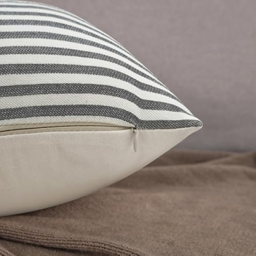 cygnus Farmhouse Decoration Pillow Covers 18x18 inch Set of 2 Modern Faux Leather and Ticking Stripe Pillowcase Boho for Couch Sofa Indoor Decor,Gray