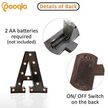 Pooqla Light Up LED Letter Marquee Sign - Alphabet Marquee Letters with Lights for Wedding Birthday Party Christmas Night Light Lamp Home Bar Decoration A, Black