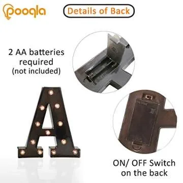 Pooqla Light Up LED Letter Marquee Sign - Alphabet Marquee Letters with Lights for Wedding Birthday Party Christmas Night Light Lamp Home Bar Decoration A, Black
