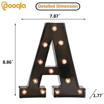 Pooqla Light Up LED Letter Marquee Sign - Alphabet Marquee Letters with Lights for Wedding Birthday Party Christmas Night Light Lamp Home Bar Decoration A, Black