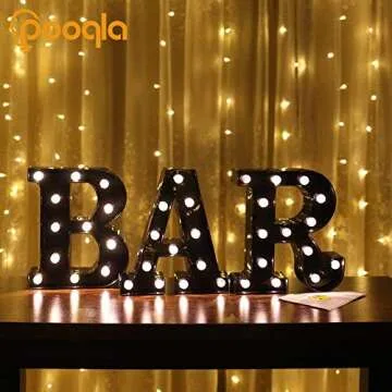 Pooqla Light Up LED Letter Marquee Sign - Alphabet Marquee Letters with Lights for Wedding Birthday Party Christmas Night Light Lamp Home Bar Decoration A, Black