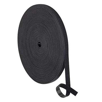 XINYIBO 1/2 inch Reusable Fastening Tape Cable Ties Double-Sided Hook-and-Loop Cable Management Tape (Black 25 Yards)