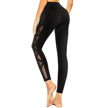 romansong High Waisted Yoga Leggings for Women with Pockets Mesh Gym Pants Ripped Workout Legging Bu...