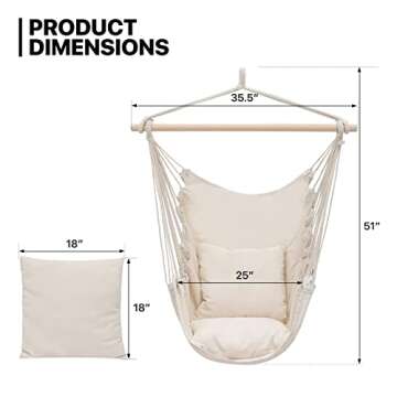 MoNiBloom Hammock Chair Hanging Rope Swing w/2 Cushions, Boho Macrame Hanging Chair Max 350 lbs Capa...