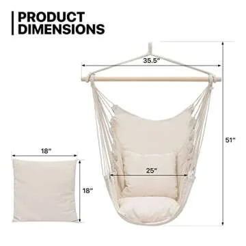 MoNiBloom Hammock Chair Hanging Rope Swing w/2 Cushions, Boho Macrame Hanging Chair Max 350 lbs Capa...