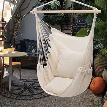 MoNiBloom Hammock Chair Hanging Rope Swing w/2 Cushions, Boho Macrame Hanging Chair Max 350 lbs Capacity w/Side Pocket for Adults Indoor/Outdoor, Living Room Bedroom Comfy Reading Swinging Chair