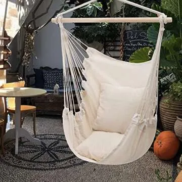 MoNiBloom Hammock Chair Hanging Rope Swing w/2 Cushions, Boho Macrame Hanging Chair Max 350 lbs Capacity w/Side Pocket for Adults Indoor/Outdoor, Living Room Bedroom Comfy Reading Swinging Chair