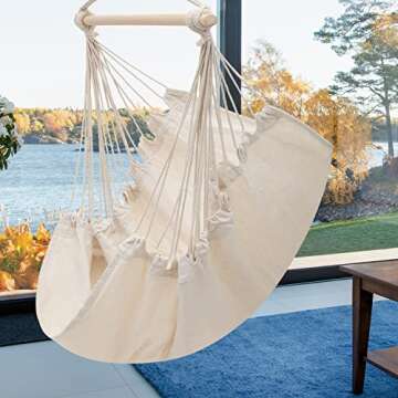 MoNiBloom Hammock Chair Hanging Rope Swing w/2 Cushions, Boho Macrame Hanging Chair Max 350 lbs Capacity w/Side Pocket for Adults Indoor/Outdoor, Living Room Bedroom Comfy Reading Swinging Chair