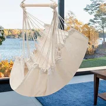 MoNiBloom Hammock Chair Hanging Rope Swing w/2 Cushions, Boho Macrame Hanging Chair Max 350 lbs Capacity w/Side Pocket for Adults Indoor/Outdoor, Living Room Bedroom Comfy Reading Swinging Chair