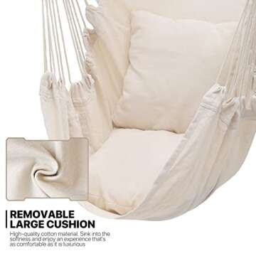 MoNiBloom Hammock Chair Hanging Rope Swing w/2 Cushions, Boho Macrame Hanging Chair Max 350 lbs Capacity w/Side Pocket for Adults Indoor/Outdoor, Living Room Bedroom Comfy Reading Swinging Chair