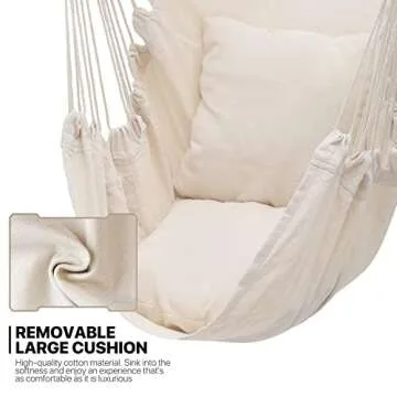 MoNiBloom Hammock Chair Hanging Rope Swing w/2 Cushions, Boho Macrame Hanging Chair Max 350 lbs Capacity w/Side Pocket for Adults Indoor/Outdoor, Living Room Bedroom Comfy Reading Swinging Chair