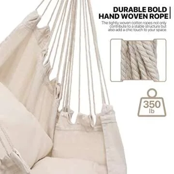 MoNiBloom Hammock Chair Hanging Rope Swing w/2 Cushions, Boho Macrame Hanging Chair Max 350 lbs Capacity w/Side Pocket for Adults Indoor/Outdoor, Living Room Bedroom Comfy Reading Swinging Chair