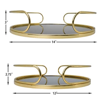 O-Plus Decorative Tray Set of 2 Gold Mirrored Trays