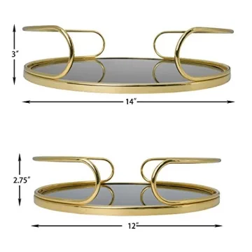 O-Plus Decorative Tray Set of 2 Gold Mirrored Trays
