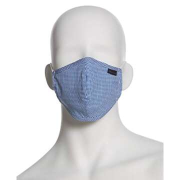 Perry Ellis Reusable Rounded Woven Fabric Face Masks (Pack of 3, Prints and Colors), Assorted Light Gingham, One Size