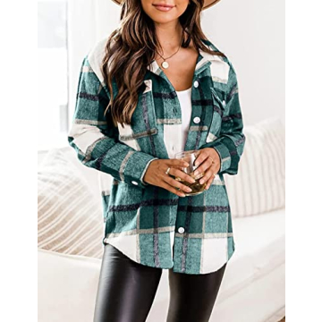 Springrain Womens Plaid Shacket Cozy Flannel Fall Jacket