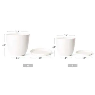 Mkono 5.5" Plastic Plant Pots with Saucers, Indoor Set of 5, Cream White