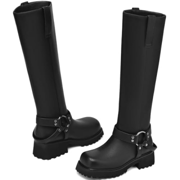 Stylish TEAIEUI Women's Knee High Biker Boots for Comfort