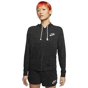 Nike Women's Sportswear Gym Vintage Full-Zip Hoodie , Black/(Sail), Medium