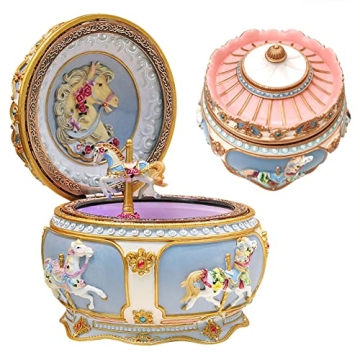 Singeek You are My Sunshine Music Box Carousel Horses Unicorn Musical Box with Sankyo 18-Note Wind U...