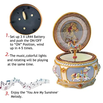 Singeek You are My Sunshine Music Box Carousel Horses Unicorn Musical Box with Sankyo 18-Note Wind Up for Kids Girls Christmas Birthday Gifts