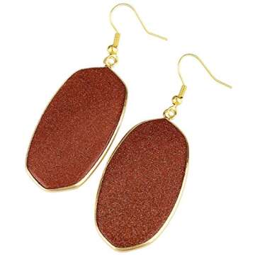rockcloud Gold Sand Stone Dangle Hook Earrings Oval Gold Plated