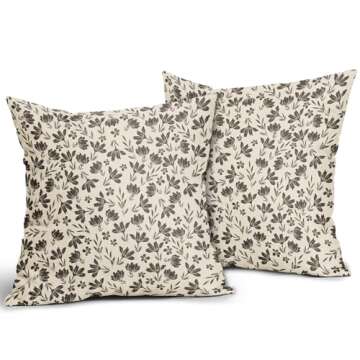 Aytipun Dark Brown Floral Pillow Covers 20x20 Set of 2 Vintage Rustic Old Style Cute Small Flower Pr...