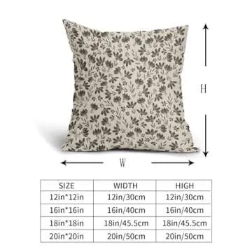 Aytipun Dark Brown Floral Pillow Covers 20x20 Set of 2 Vintage Rustic Old Style Cute Small Flower Print Decorative Outdoor Pillowcases Farmhouse Throw Cushion Case Decor for Couch Sofa Bed