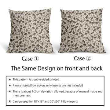 Aytipun Dark Brown Floral Pillow Covers 20x20 Set of 2 Vintage Rustic Old Style Cute Small Flower Print Decorative Outdoor Pillowcases Farmhouse Throw Cushion Case Decor for Couch Sofa Bed