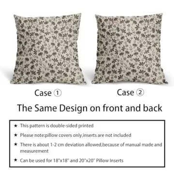 Aytipun Dark Brown Floral Pillow Covers 20x20 Set of 2 Vintage Rustic Old Style Cute Small Flower Print Decorative Outdoor Pillowcases Farmhouse Throw Cushion Case Decor for Couch Sofa Bed