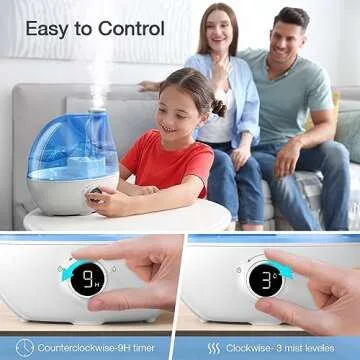 2.3L Ultrasonic Cool Mist Quiet Air Humidifier for Bedroom, 24 Hours Run Time, Auto Shut-Off, 3 Mist Levels, 360° Rotation Nozzle for Home Office Baby Nursery