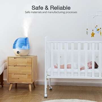 2.3L Ultrasonic Cool Mist Quiet Air Humidifier for Bedroom, 24 Hours Run Time, Auto Shut-Off, 3 Mist Levels, 360° Rotation Nozzle for Home Office Baby Nursery