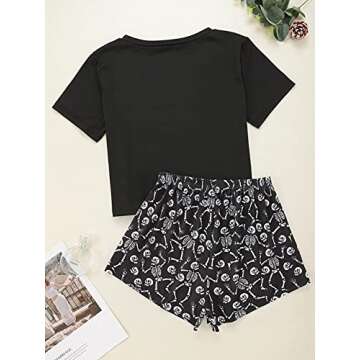 JECEIKA Women's Halloween Pajamas Cute Skeleton Women Pajama Sets Short Sleeve Sleepwear XL