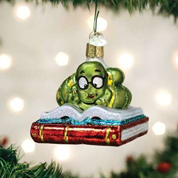 Old World Christmas Bookworm Glass Blown Ornaments for Christmas Tree